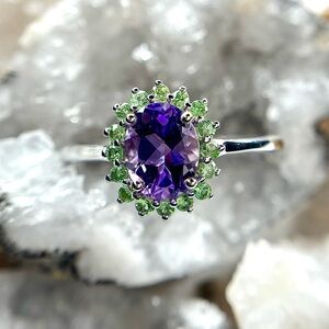 ”Amethyst Vine” Glorious Amethyst & Tsavorite Garnet Ring! 💎 - SIZE (10)